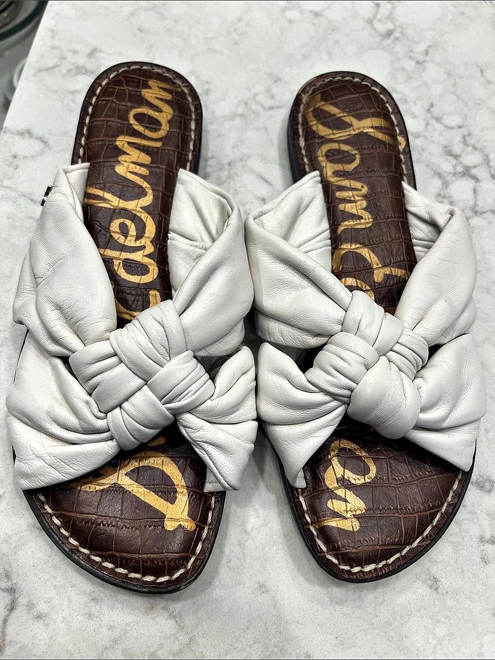 Sam Edelman Garson Knotted Slide Sandal Sandals White & Brown